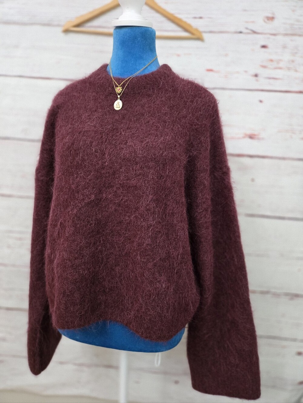 ASOS Design Alpaca Blend Fuzzy Sweater Burgundy Wine Size Small